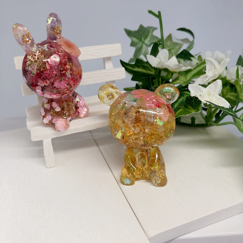 高波動】天然石 置物 オルゴナイト 動物 ウサギ クマさん