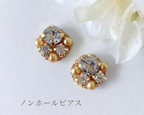 送料無料】ビジューノンホールピアス(樹脂イヤリング) (N391