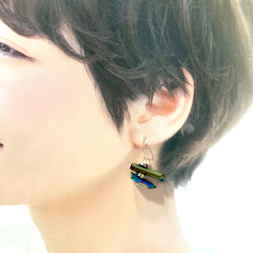 274» 天然石*虹色の氷柱ピアス ピアス（フック・チェーン） 凛