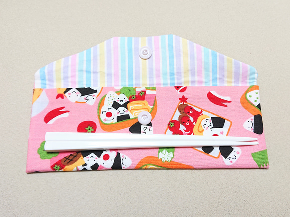 Mサイズ☆彡 端っこ黒ずみ バイバイ！【布のお箸入れ】*おにぎり*お弁当*Pink * 4枚目の画像