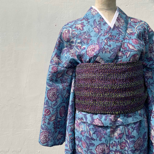【美品・一度着用のみ】HitoMi 浴衣 モダン更紗柄 インド綿 美品・一度着用のみ】HitoMiさんのインド綿浴衣、着物でも