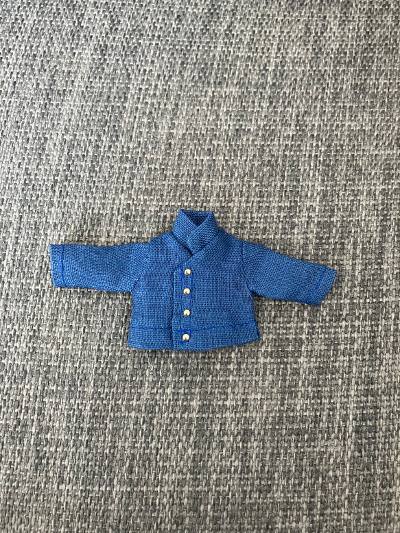 オビツ11 上質な麻の長袖シャツ　スタンドカラー　blue 1枚目の画像