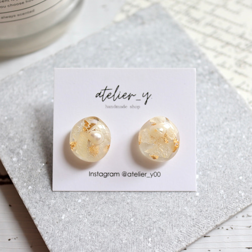 No.597-E ドライフラワーとパール☆ピアス・イヤリング - メルカリ No