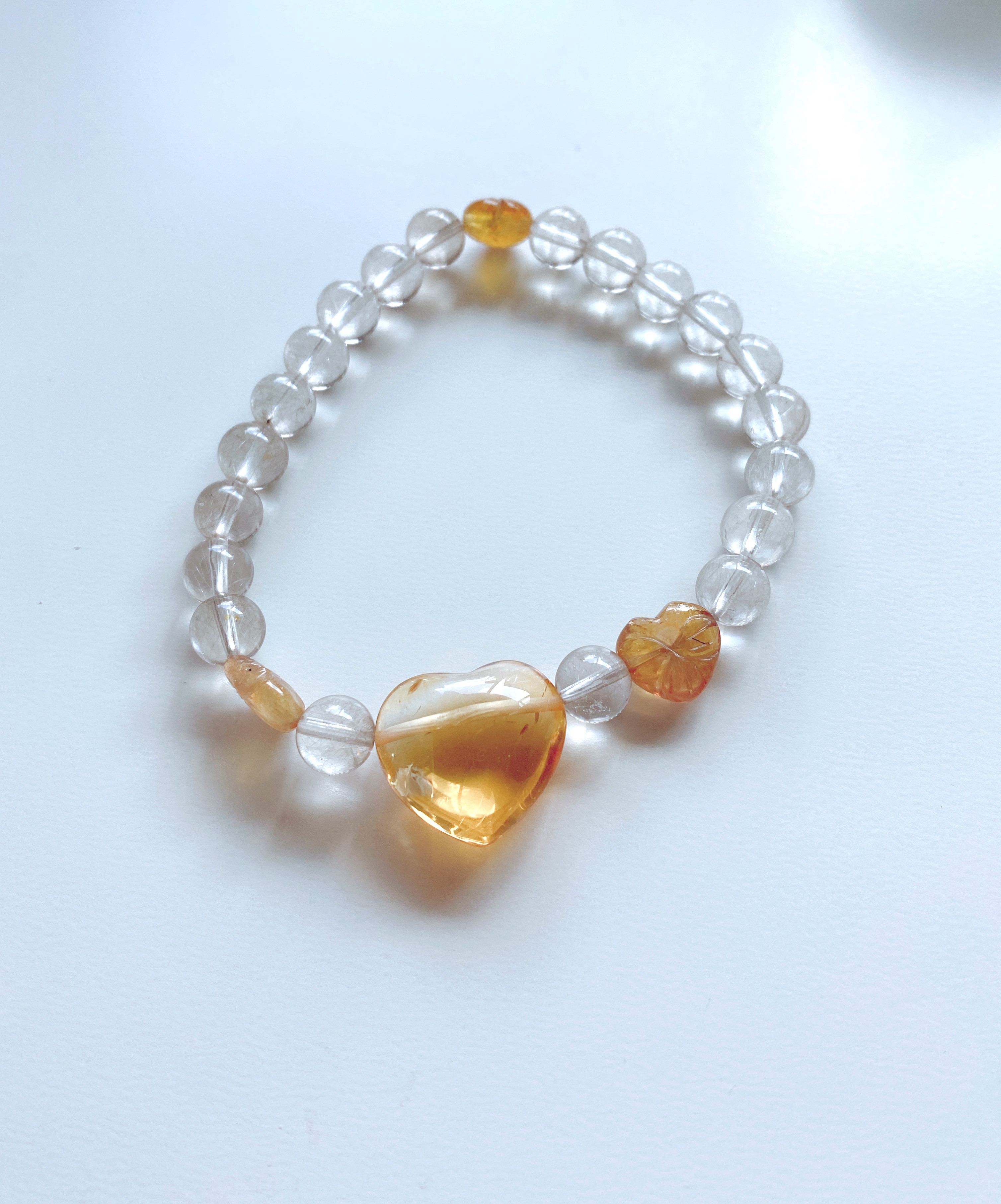 【7-188】プラチナルチルとシトリンとプクラジの富と幸福のブレスレット