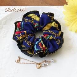 和柄】華やかなラメ入り☆大人可愛いサテンリボン付きのシュシュ☆桜