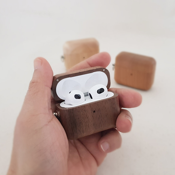 【刻印 名入れ可】木製インレイの木製エアポットケースAirpods第1/2,第3世代 Airpods Pro 1枚目の画像