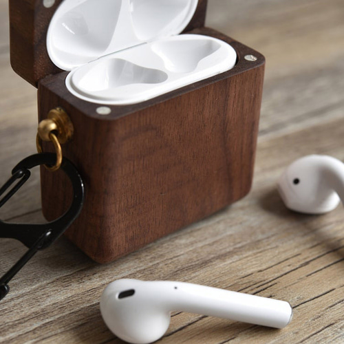 刻印 名入れ可】木製インレイの木製エアポットケースAirpods第1/2,第3