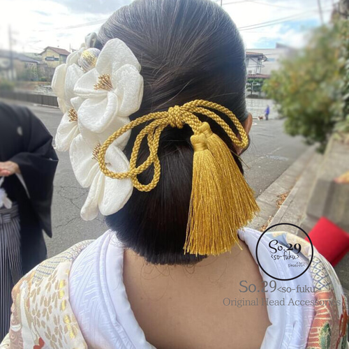 正絹 絹花の髪飾り 7点〈オフホワイト〉白無垢/和装/ウェディング №189