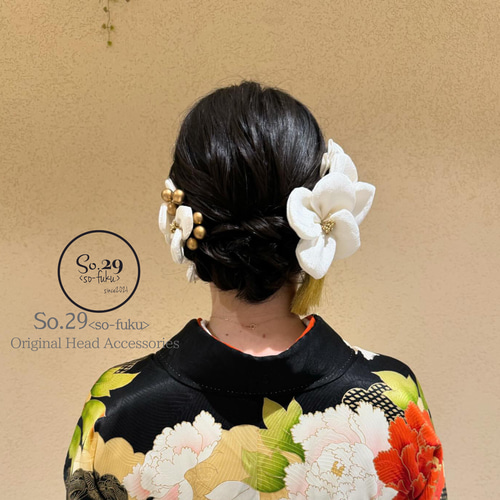 正絹 絹花の髪飾り 7点〈オフホワイト〉白無垢/和装/ウェディング №189
