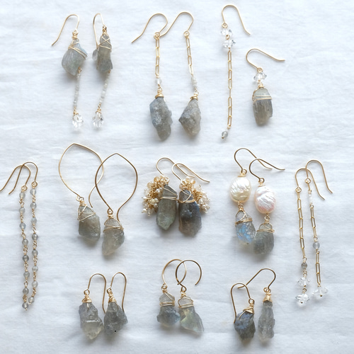 14kgf・天然石】ラフロックラブラドライト・原石ダイヤ・ハーキマー