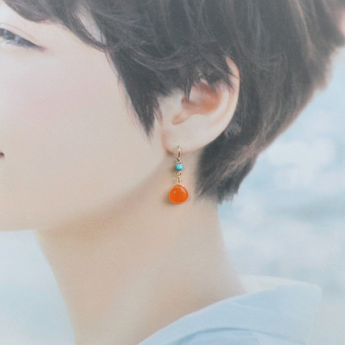 元気カラー＊マロン型オレンジジェイドとターコイズのピアス