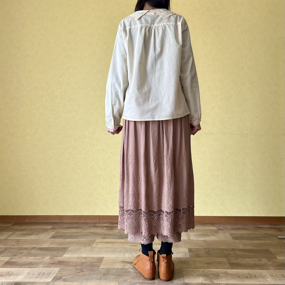 【新色登場】ズボスカパン(透かしレースver.)ペチコート付きスカート（22s-033）モカ 10枚目の画像