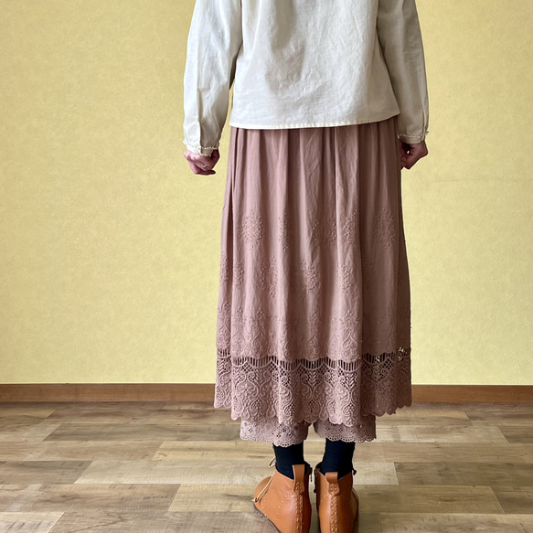【新色登場】ズボスカパン(透かしレースver.)ペチコート付きスカート（22s-033）モカ 12枚目の画像