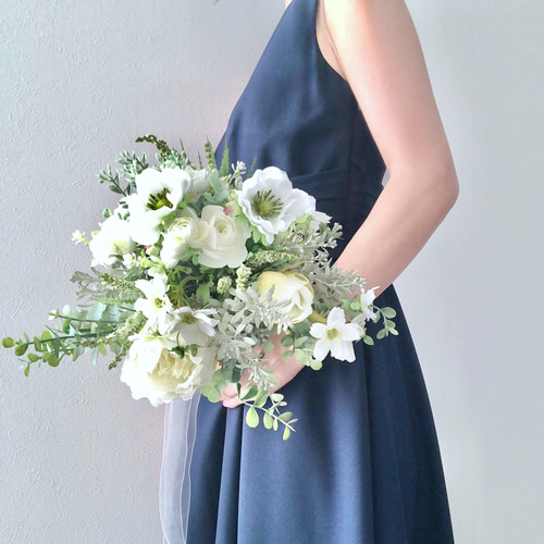 ナチュラルグリーン♪ウェディングブーケ 芍薬 ブートニア付き