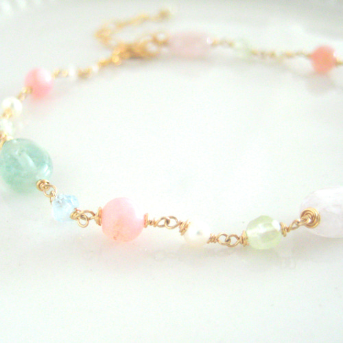 ラベンダーカラーオパールのブレスレット☆ギラギラ14kgf