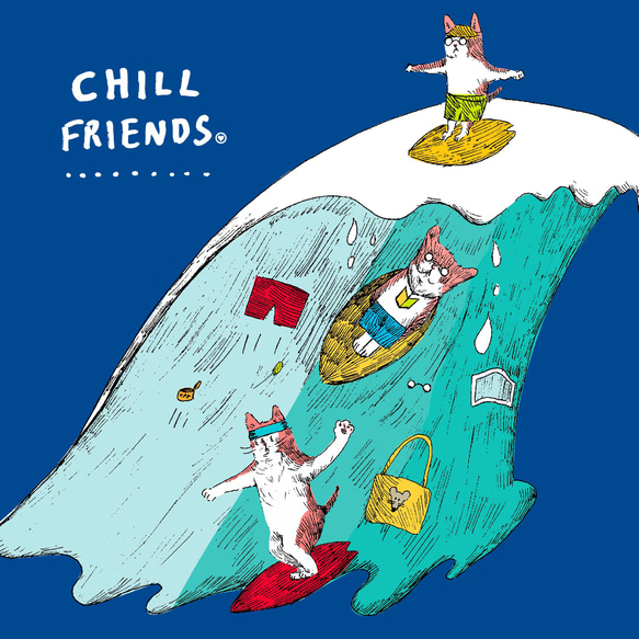 A3ポスター「CHILL FRIENDS_サーファーのネコたち」 2枚目の画像