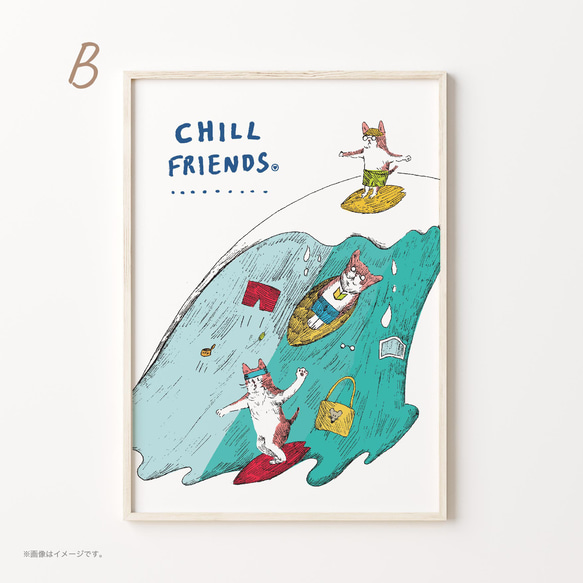 A3ポスター「CHILL FRIENDS_サーファーのネコたち」 5枚目の画像