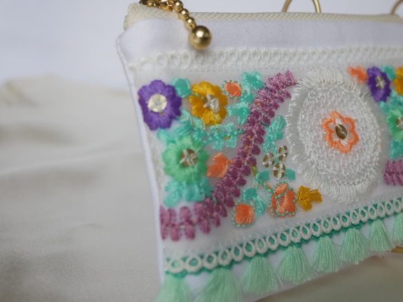 〖⑧〗インド刺繡リボンポーチ＊ミニ 3枚目の画像