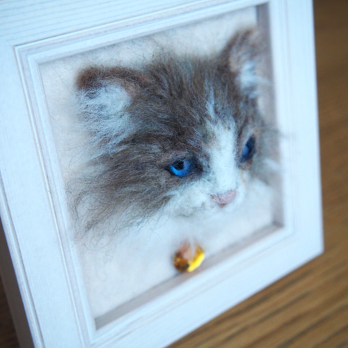 羊毛フェルト 額入り猫ちゃん フォトフレーム 羊毛フェルト 88Factory