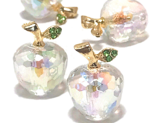 虹色りんごチャーム クリアオーロラ 4個【リンゴ ピアス