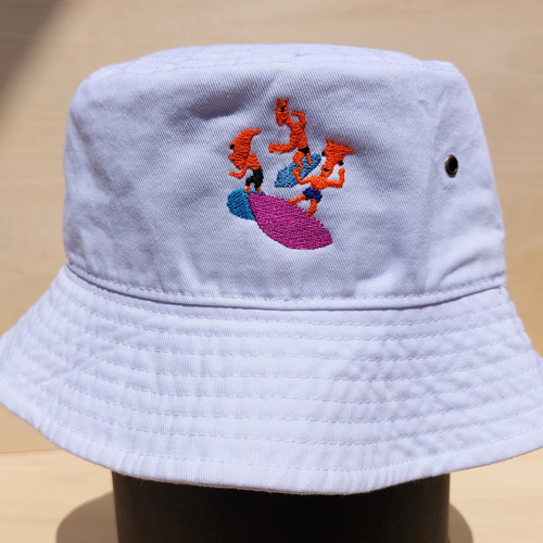 サーフィン ホワイト 刺繍 バケットハット 帽子 乗り物 夏 海