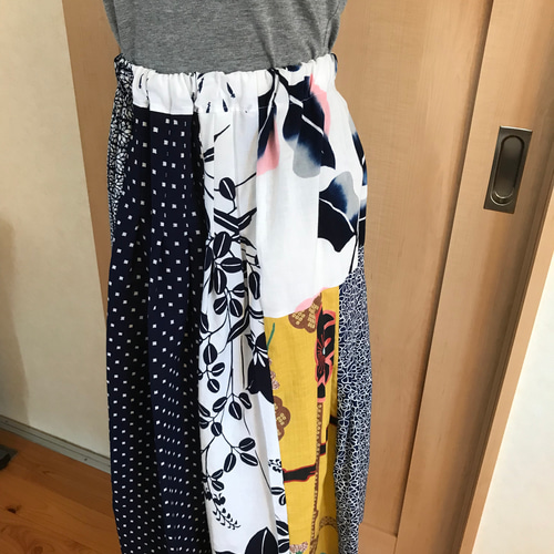 浴衣ツギハギスカート雪ん子 タックギャザー入り MLフリー 着物