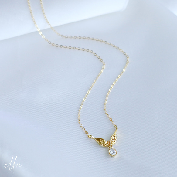 再販　天使の翼 ネックレス　羽根　翼　羽　鳥　天使　小鳥　ゴールドフィルド　14kgf　ジルコニア　フェザー　ウィング 6枚目の画像
