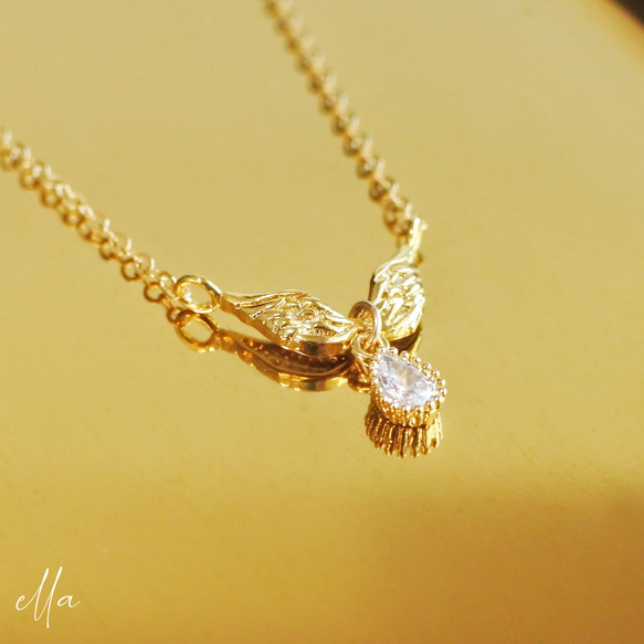 再販　天使の翼 ネックレス　羽根　翼　羽　鳥　天使　小鳥　ゴールドフィルド　14kgf　ジルコニア　フェザー　ウィング 7枚目の画像