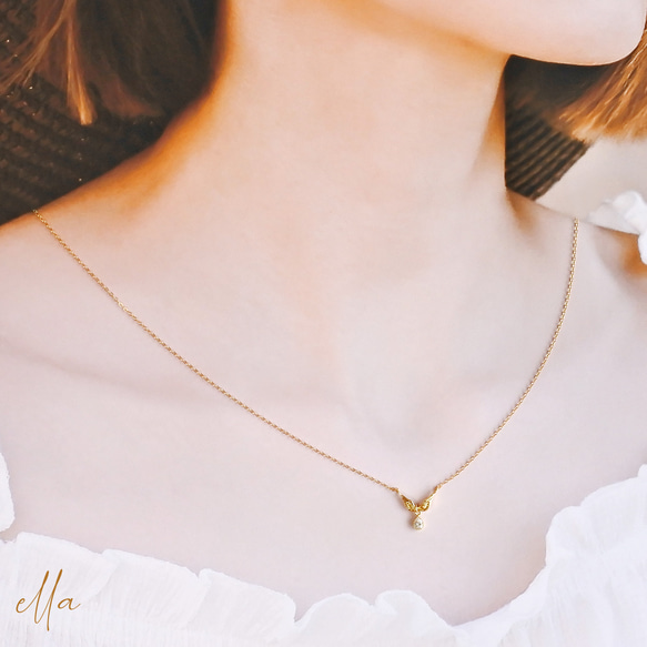 再販　天使の翼 ネックレス　羽根　翼　羽　鳥　天使　小鳥　ゴールドフィルド　14kgf　ジルコニア　フェザー　ウィング 12枚目の画像