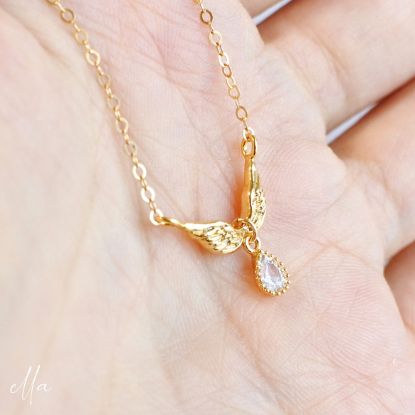 再販　天使の翼 ネックレス　羽根　翼　羽　鳥　天使　小鳥　ゴールドフィルド　14kgf　ジルコニア　フェザー　ウィング 10枚目の画像