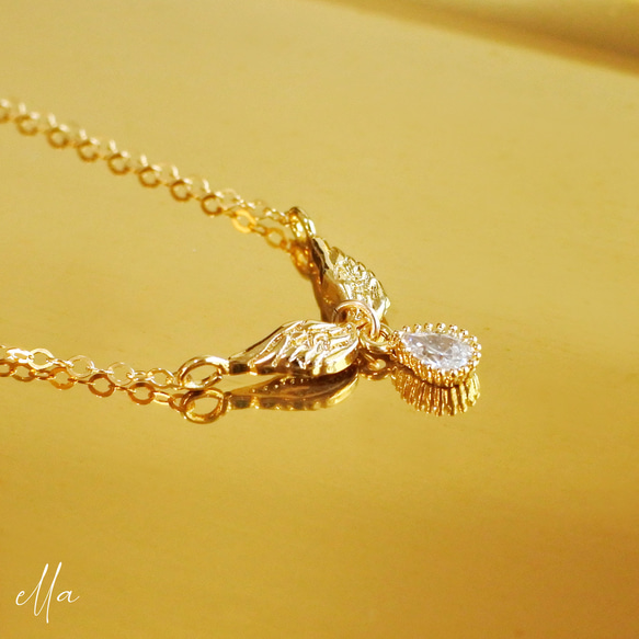 天使之翼項鍊 翅膀 翅膀 翅膀鳥 天使鳥 鑲金 14kgf 氧化鋯鑽石羽毛翅膀 第8張的照片