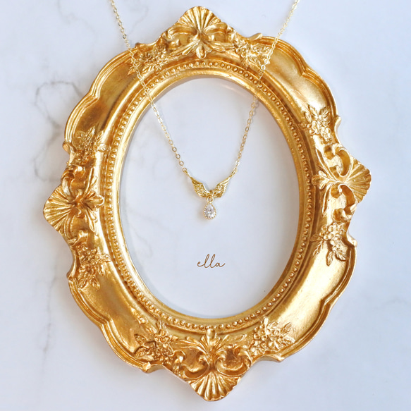 再販　天使の翼 ネックレス　羽根　翼　羽　鳥　天使　小鳥　ゴールドフィルド　14kgf　ジルコニア　フェザー　ウィング 2枚目の画像