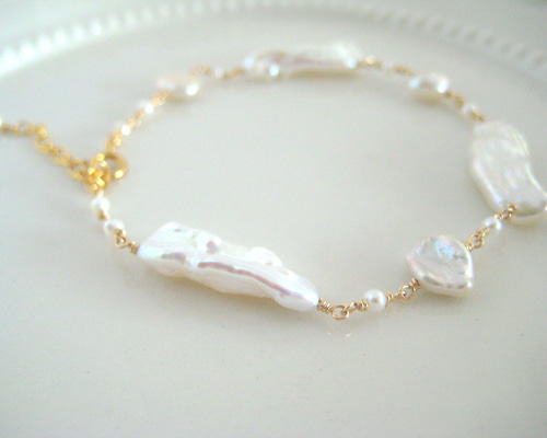 14KGF ケシパールと淡水パールのブレスレット2⃣ ブレスレット blanche