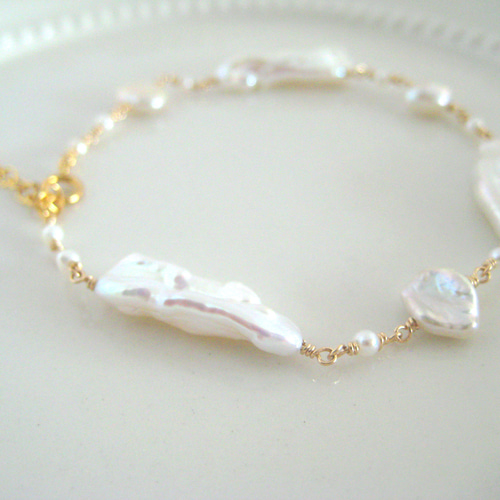 14KGF ケシパールと淡水パールのブレスレット2⃣ ブレスレット blanche
