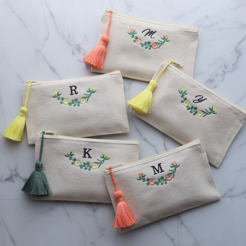 フルーツ刺繍フラットポーチmini ミニポーチ｜選べるタッセル｜北欧風