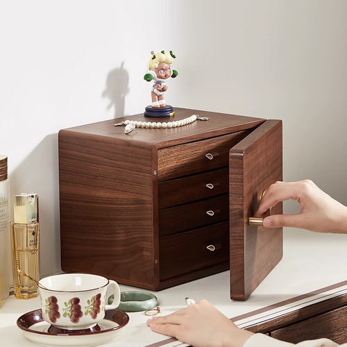 四段引き出しタイプのアクセサリーボックス ウォールナット製 目隠し