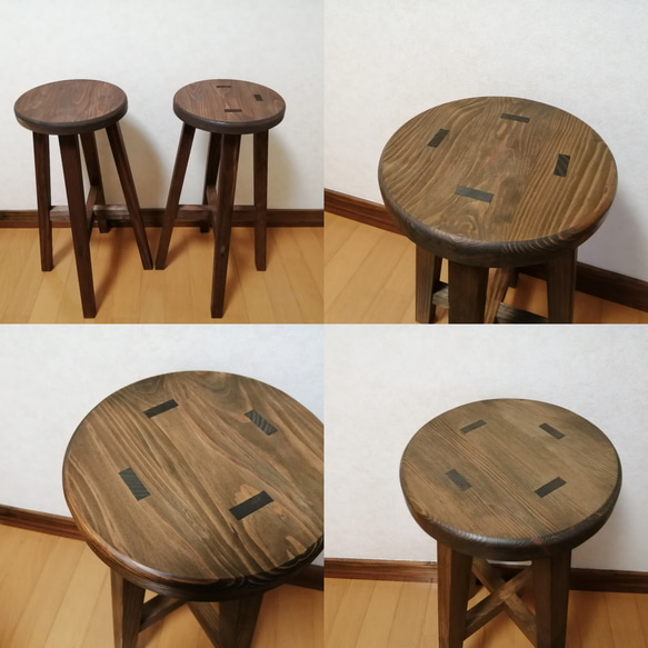 木製スツール　２脚セット　座面幅30cm×高さ47cm　丸椅子　stool 1枚目の画像