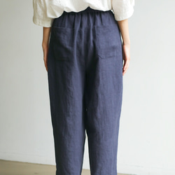 優質亞麻錐形褲，既美麗又輕鬆 100%亞麻海軍藍 230709-4 第10張的照片