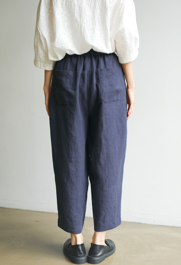 優質亞麻錐形褲，既美麗又輕鬆 100%亞麻海軍藍 230709-4 第10張的照片