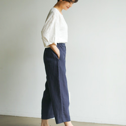 優質亞麻錐形褲，既美麗又輕鬆 100%亞麻海軍藍 230709-4 第7張的照片