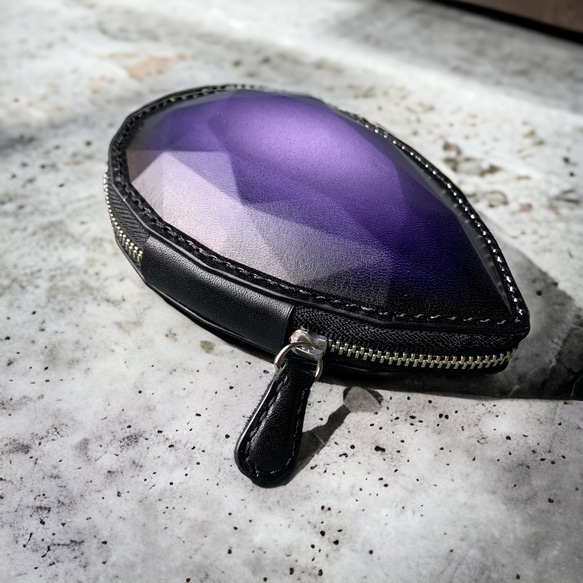 【掉落】皮革首飾緊湊型皮革小包（紫色） 第3張的照片