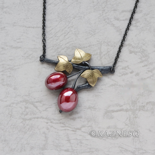 作家物 彫金 銀杏のチョーカー（茶色テープ） 