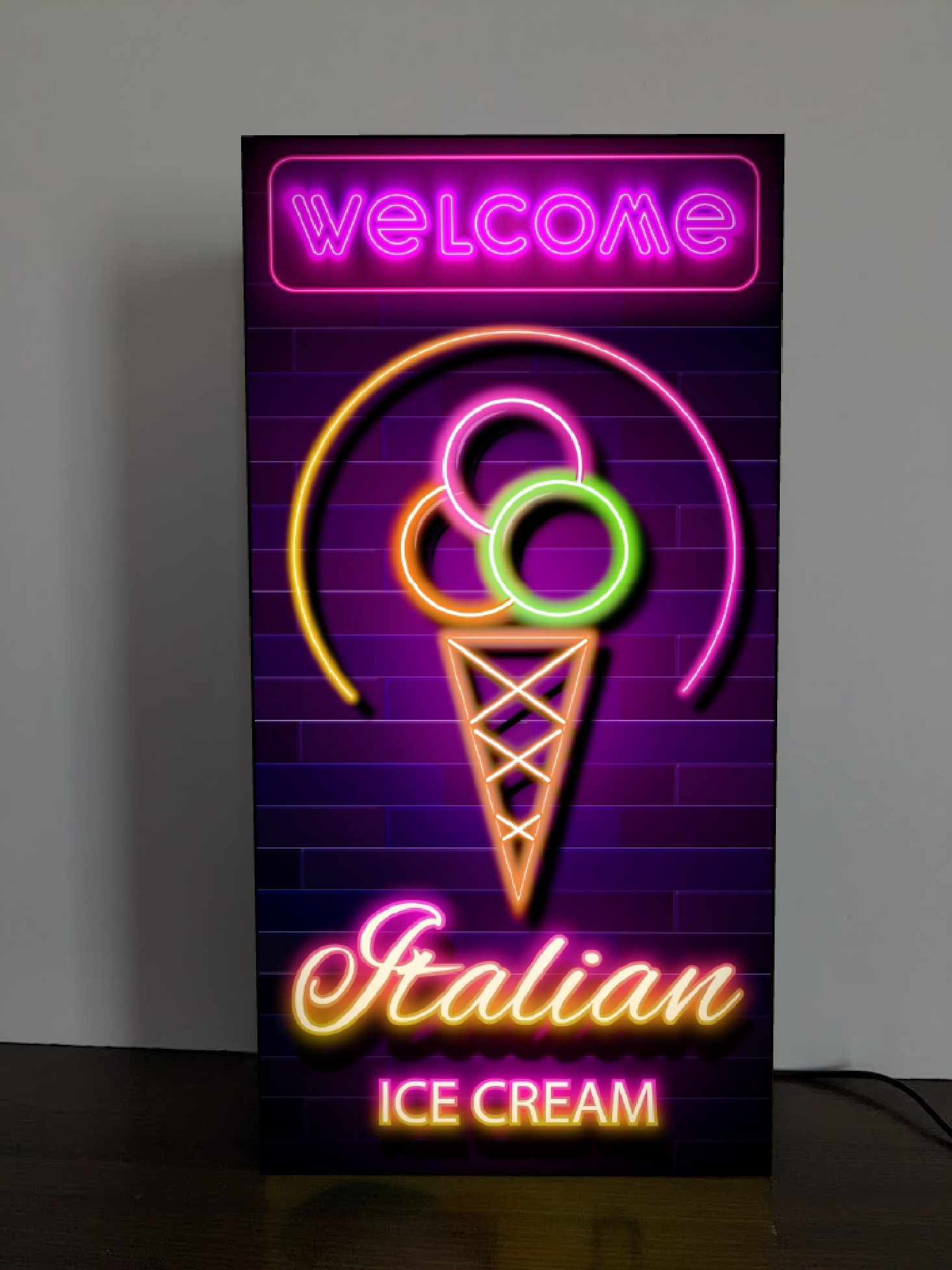 【Lサイズ】イタリアン アイスクリーム ソフトクリーム ジェラート 販売中 店舗 ランプ 看板 置物 雑貨 ライトBOX