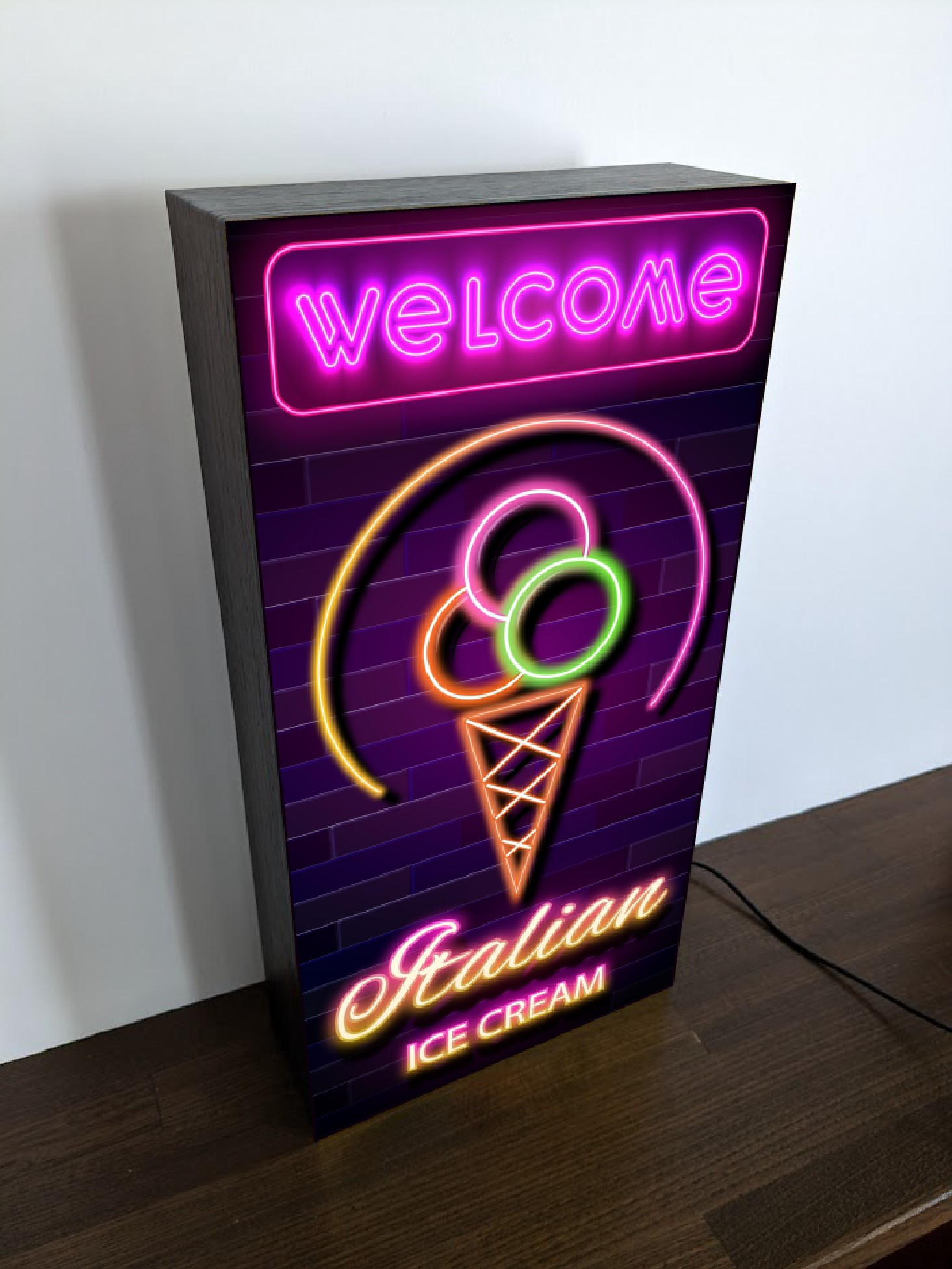 【Lサイズ】イタリアン アイスクリーム ソフトクリーム ジェラート 販売中 店舗 ランプ 看板 置物 雑貨 ライトBOX