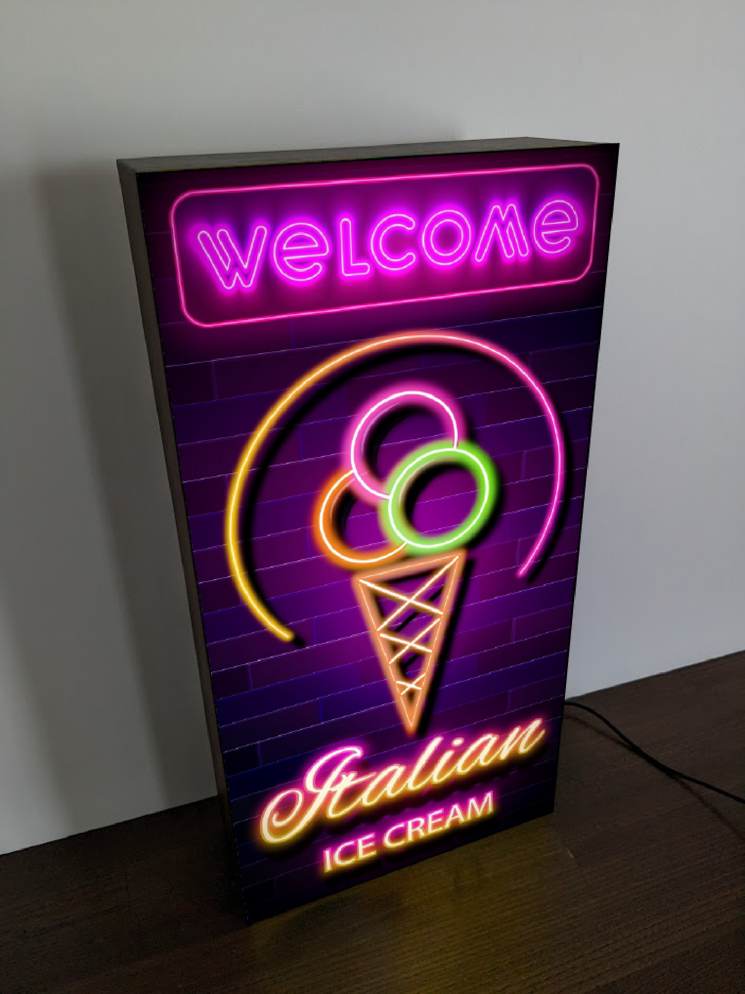 【Lサイズ】イタリアン アイスクリーム ソフトクリーム ジェラート 販売中 店舗 ランプ 看板 置物 雑貨 ライトBOX