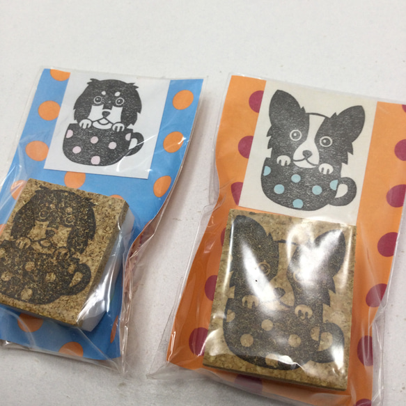 【完成品】消しゴムはんこ　ティーカップわんこ 2枚目の画像