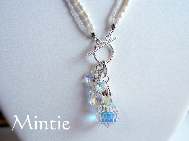 一点もの★2wayネックレス　クリスタルガラスとCZと淡水パール