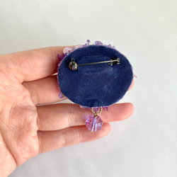 Ajisai 紫陽花カラー　刺繍スパンコールブローチ　※訳ありブローチ　紫色　きらきらブローチ 3枚目の画像