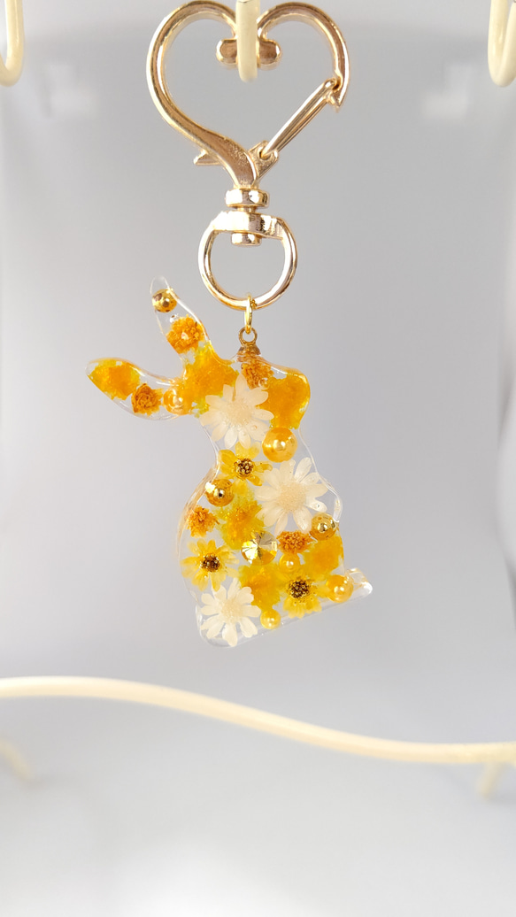 ひまわりとうさぎちゃん ハートレジンヘアゴム