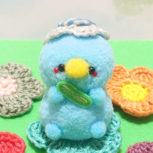 ポンポン飾り♪キュウリ大好き♡河童さん(水色) その他置物 *nyunnyun 